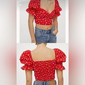 Puff Sleeve Floral Crop Top